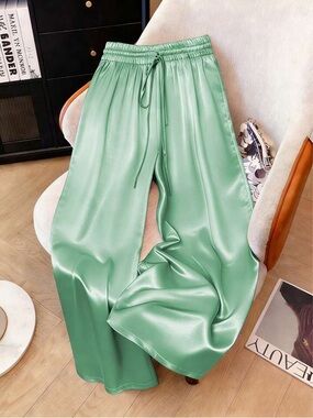 New Size S Young Fabulous and Broke Relaxed Satin Wide-Leg Pants in Mint Green